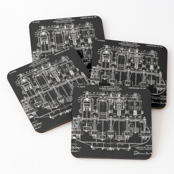 Item preview, De Dion 1908, Engine ,original patent drawing marbled black background designed and sold by QualitySolution.