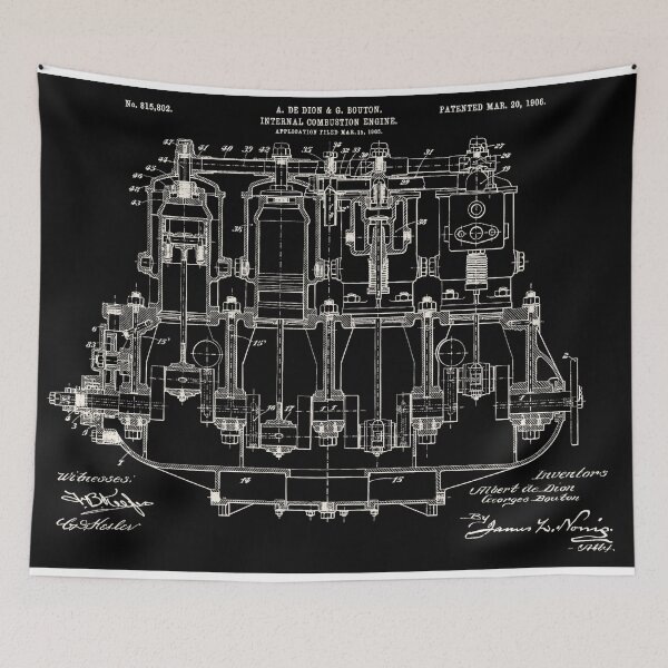 Item preview, De Dion 1908, Engine ,original patent drawing marbled black background designed and sold by QualitySolution.