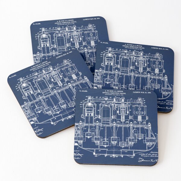 Item preview, De Dion 1908, Engine ,original patent drawing Slate Blue background designed and sold by QualitySolution.