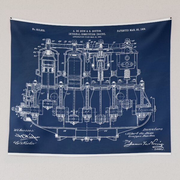 Item preview, De Dion 1908, Engine ,original patent drawing Slate Blue background designed and sold by QualitySolution.