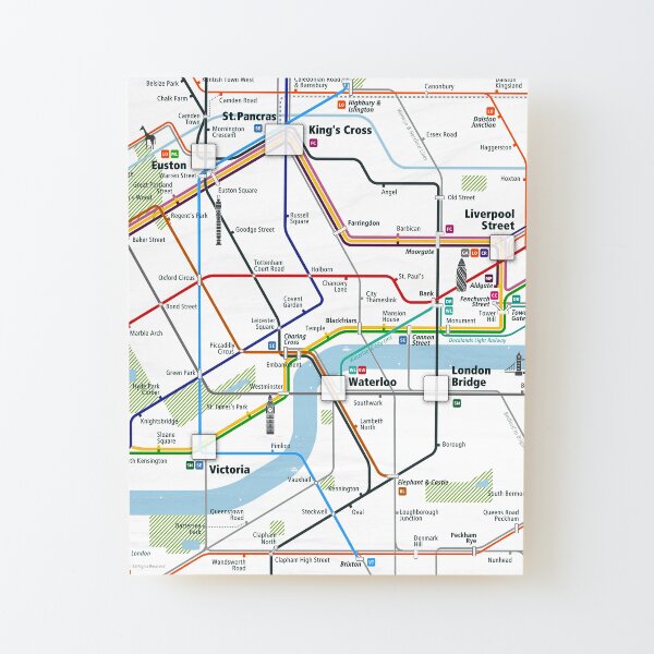 London City Rail Map Square Wood Mounted Print