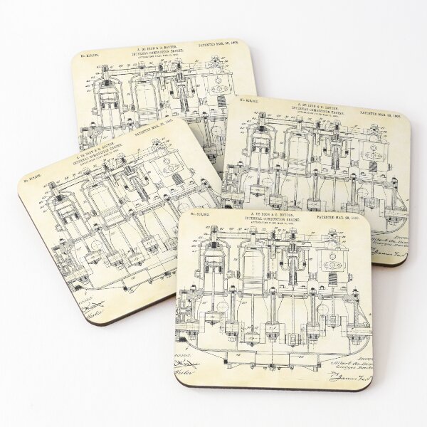 Item preview, De Dion 1908, Engine ,original patent drawing parchment background designed and sold by QualitySolution.
