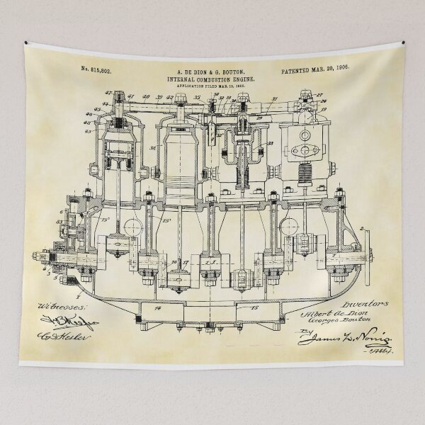 Item preview, De Dion 1908, Engine ,original patent drawing parchment background designed and sold by QualitySolution.