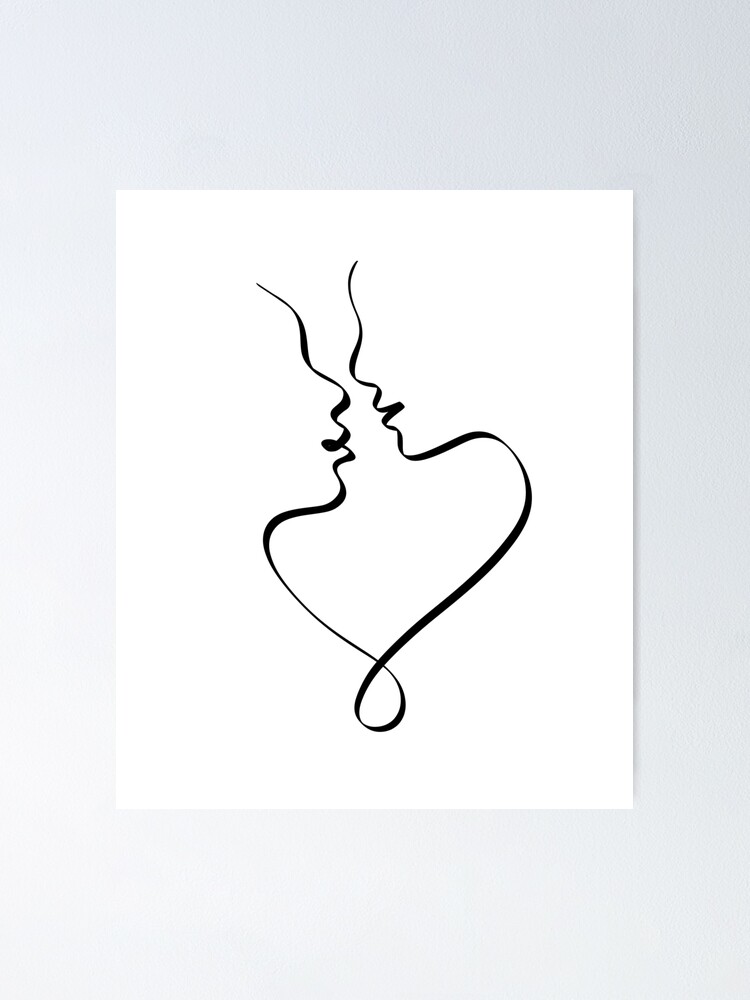 ALMOST KISS LINE ART, Love romantic cute, Couple of lovers Poster by  yourtravelguide