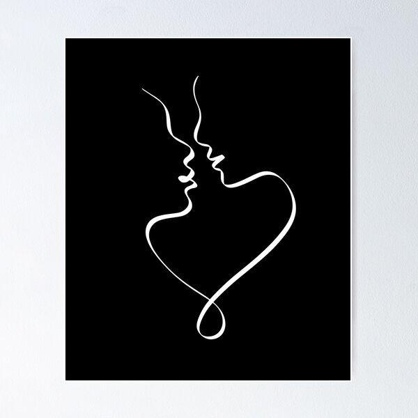 Romantic drawing of a kiss on the cheek. Cute couple sketch. Framed Art  Print by Siret