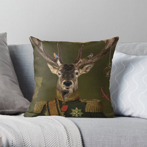Luxe Faux Fur Dog with Antlers Pillow