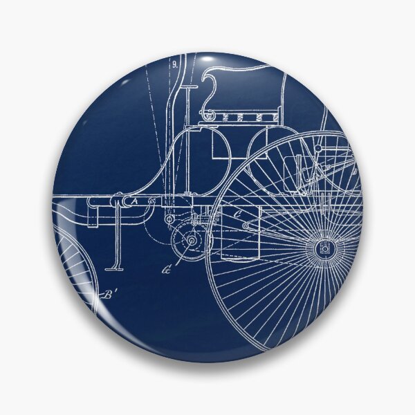 Item preview, Benz 1888 self propelling vehicle, original patent drawing Slate Blue background designed and sold by QualitySolution.