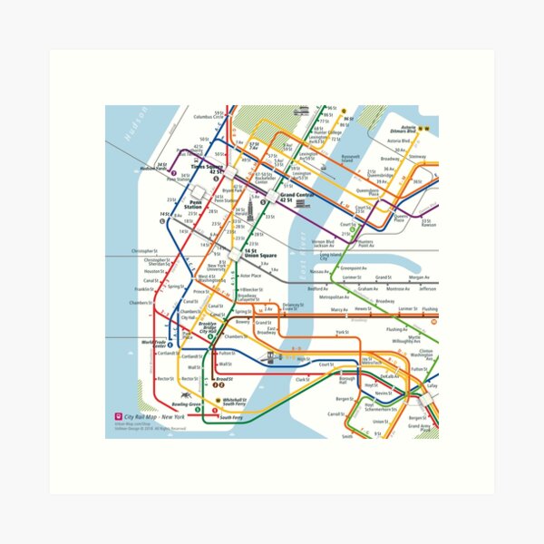  New York City Rail Map Square Art Print