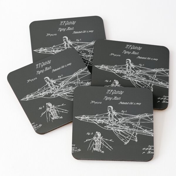 Item preview, Man Power 1869 Flying Machine, original patent drawing marbled black background designed and sold by QualitySolution.