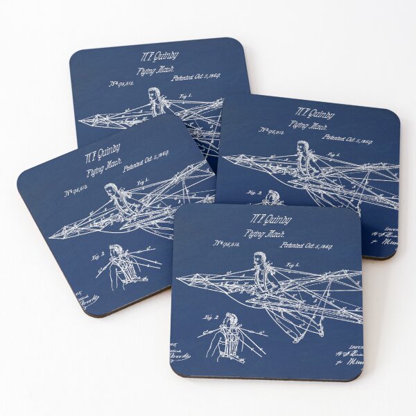 Item preview, Man Power 1869 Flying Machine, original patent drawing Slate Blue background designed and sold by QualitySolution.