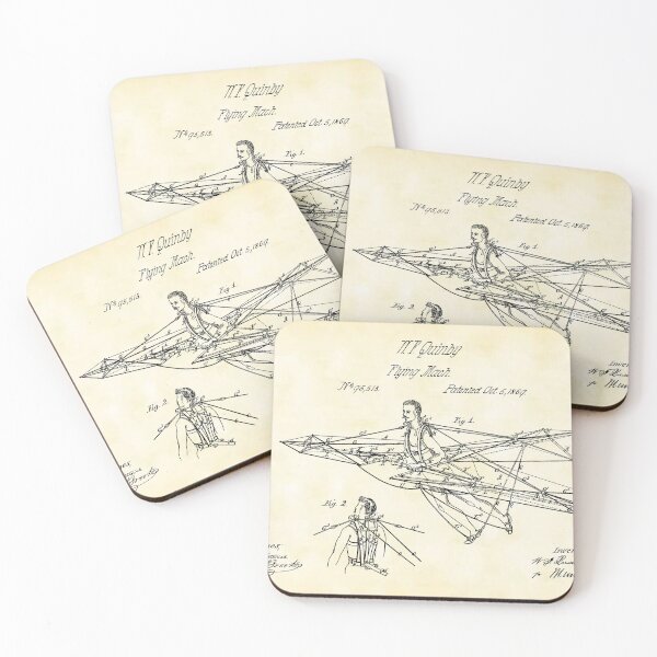 Item preview, Man Power 1869 Flying Machine, original patent drawing parchment background designed and sold by QualitySolution.