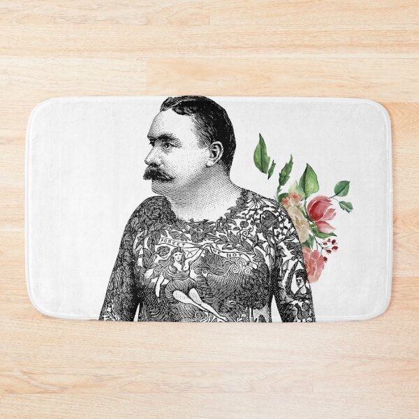 Item preview, Old Fashioned Tattooed Mustache Man with Flowers designed and sold by LeAllureVintage.