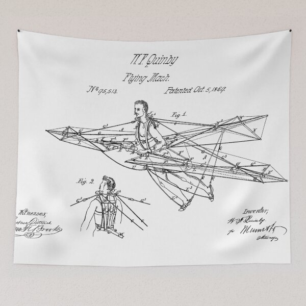 Item preview, Man Power 1869 Flying Machine, original patent drawing white background designed and sold by QualitySolution.