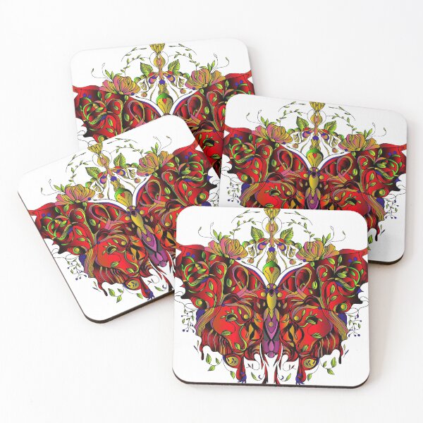 Item preview, Floral Jewelled Butterfly with leaves and bottle red colored body insect bug butterflies with vines and flowers tattoo style design designed and sold by SILVERAPPLE.