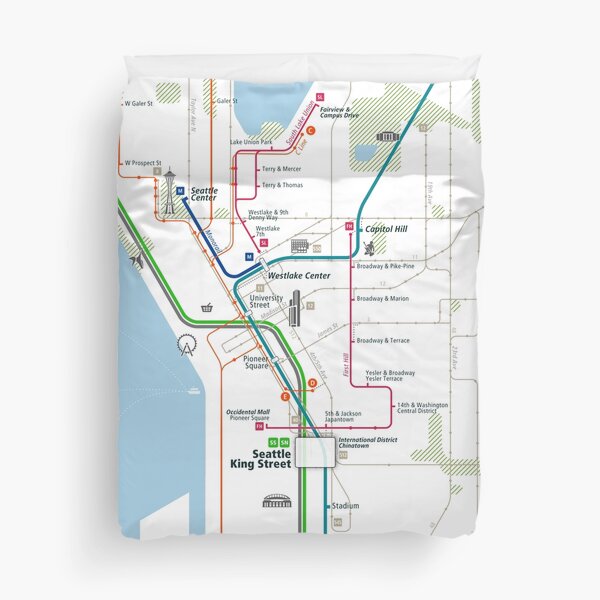 Seattle City Rail Map Square Duvet Cover
