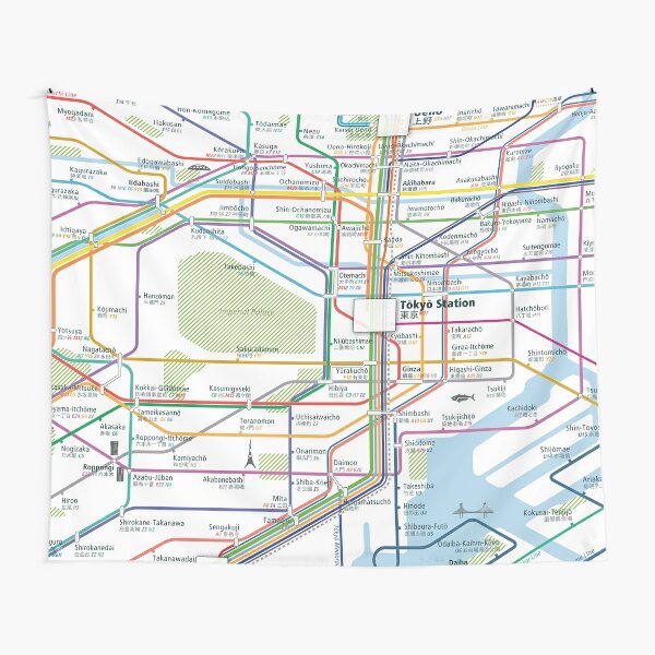  Tokyo City Rail Map Square Tapestry