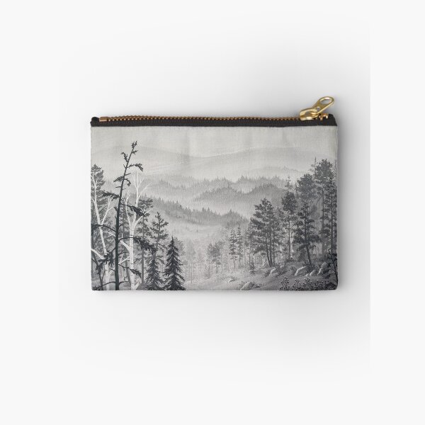 Item preview, Black and White Misty Forest Mountain Landscape Painting   designed and sold by pooja-paints.