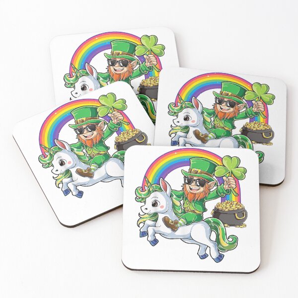 Item preview, Saint Patrick's Day Rainbow Leprechaun Riding Unicorn designed and sold by Letters-Art.