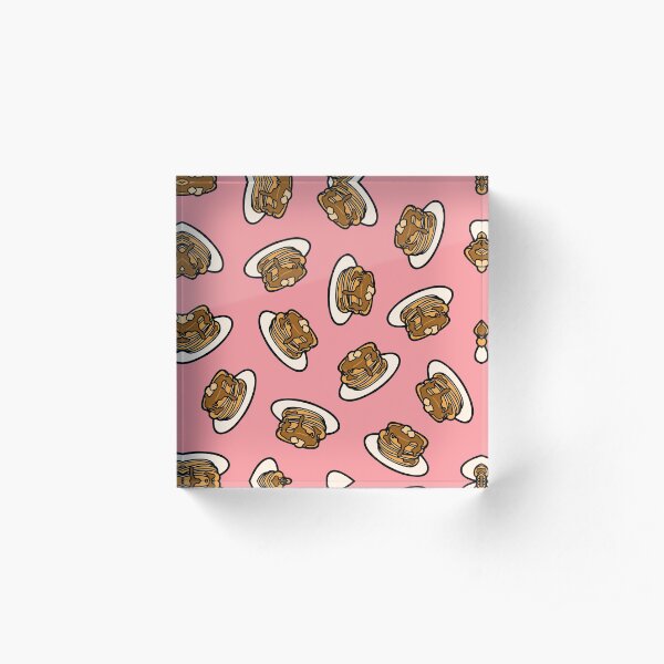 Pancakes with Butter and Syrup Pattern on Pink Acrylic Block