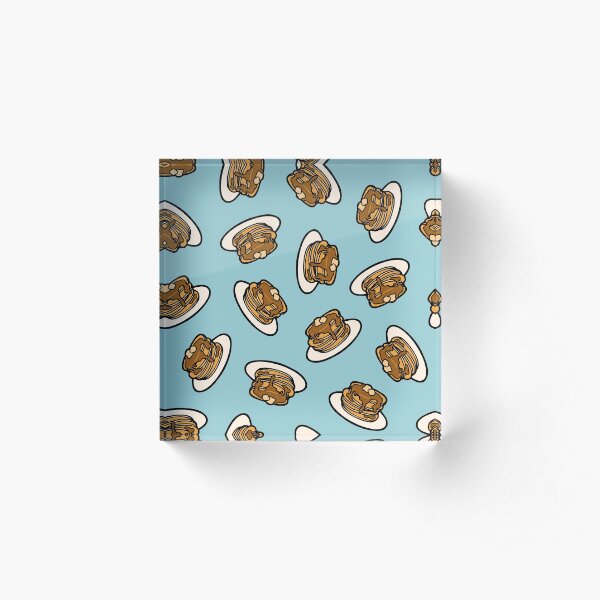 Pancakes with Butter and Syrup Pattern on Blue Acrylic Block