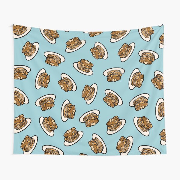 Pancakes with Butter and Syrup Pattern on Blue Tapestry