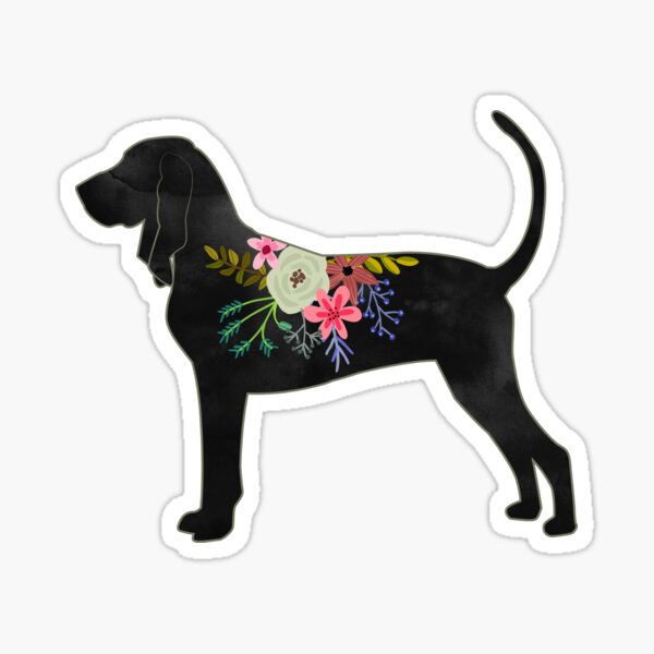Black and Tan Coonhound Dog Breed Bohemian Floral Silhouette Sticker