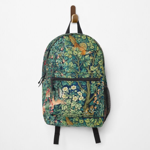 Item preview, GREENERY,FOREST ANIMALS Pheasant on Tree,Squirrel,Hares,Blue Green Floral Tapestry designed and sold by BulganLumini.