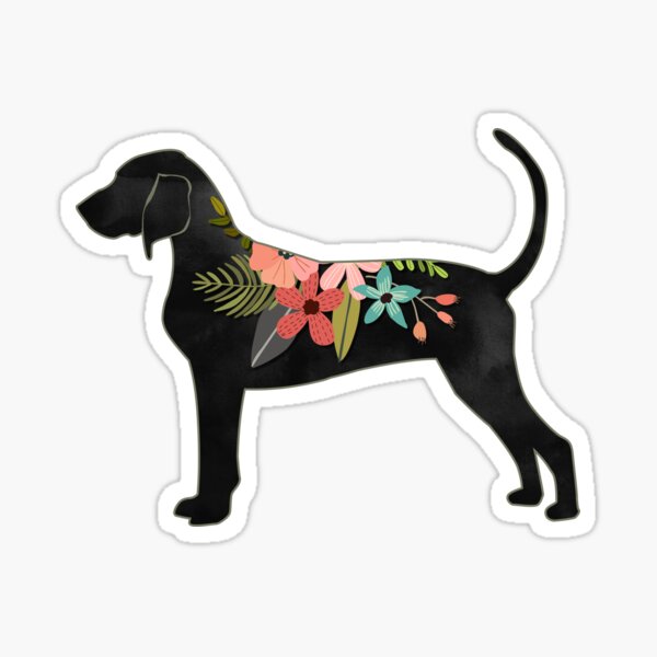 Bluetick Coonhound Dog Breed Bohemian Floral Silhouette Sticker