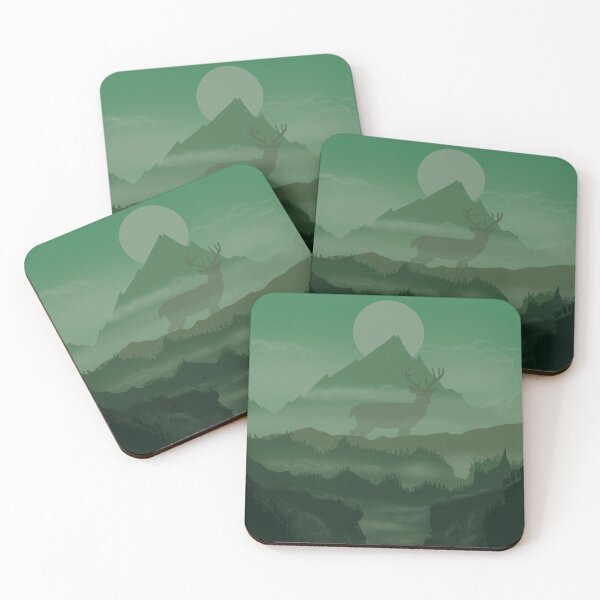 Item preview, Green Giant Deer in a Misty Forest at sunset designed and sold by yessir1981.