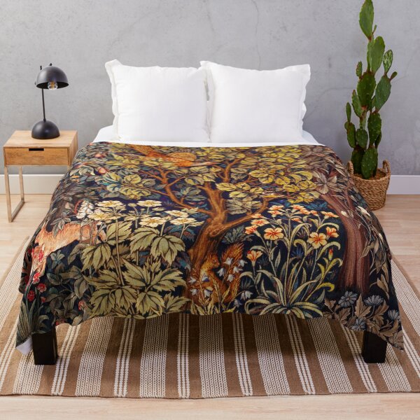 Item preview, GREENERY,FOREST ANIMALS Pheasant on Autumn Tree,Squirrel,Hares,Red Yellow Floral Tapestry designed and sold by BulganLumini.
