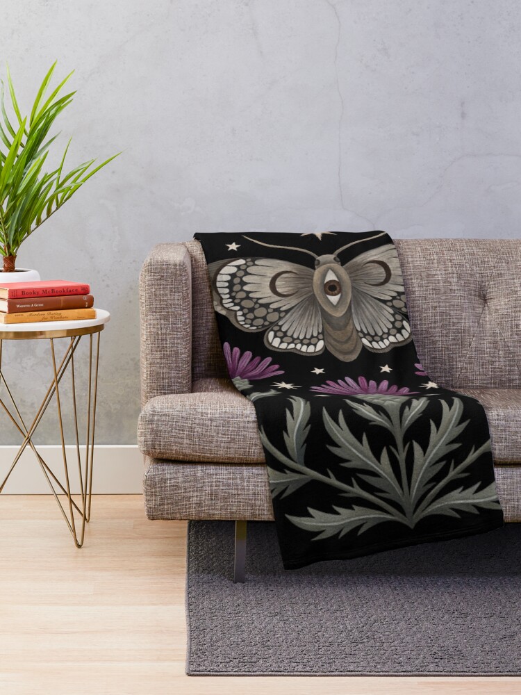 Alternate view of Thistle and moth Throw Blanket