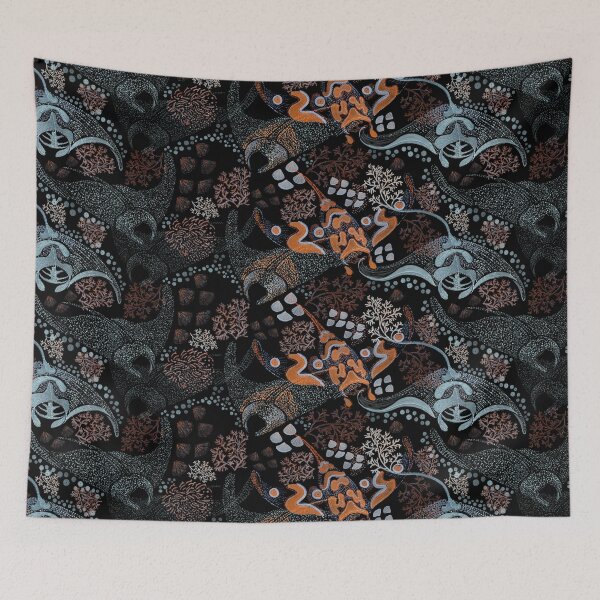 Item preview, Marine seamless pattern with space manta rays, lobsters, corals, octopuses, abodes of the underwater world designed and sold by ANAKOTO.