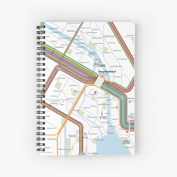 Zurich City Rail Map Square Spiral Notebook