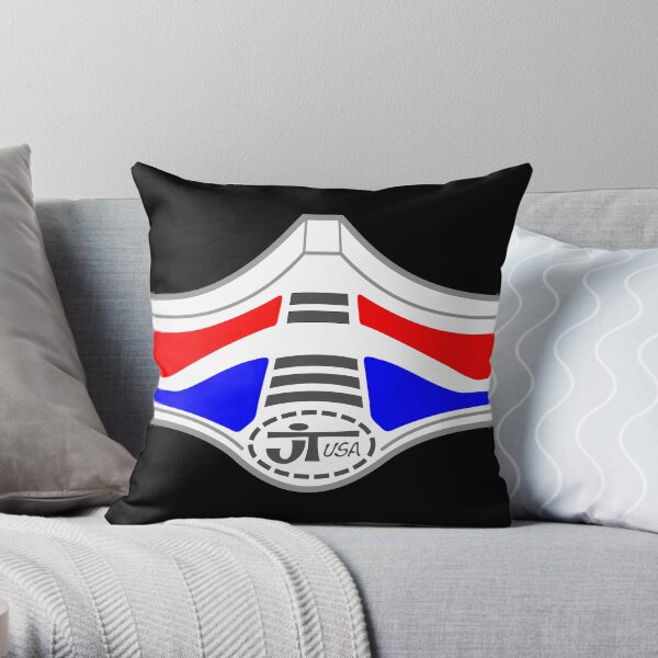 Race Face Mask Retro Motocross Face Guard Style - Red, White & Blue Throw Pillow