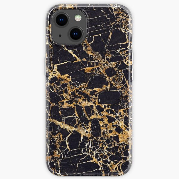 Black and Gold Marble - Gold Veined iPhone Soft Case