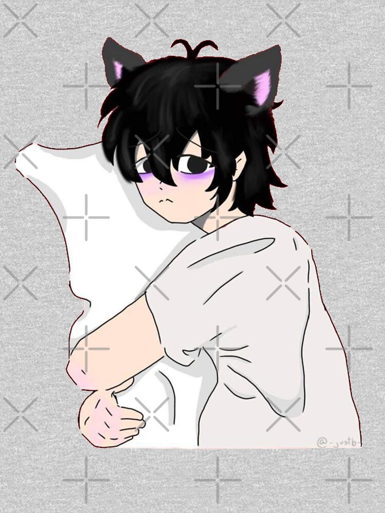 emo cat boy with a pillow Pullover Hoodie