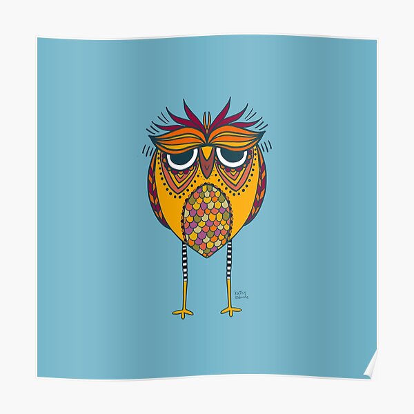 Cute and quirky owl illustration - whimsical unique gift Poster
