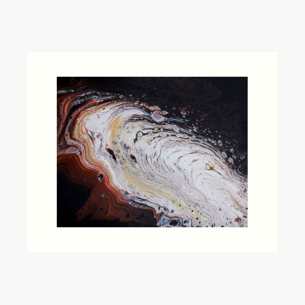 Acrylic Ring Pour Art with greens, reds, browns, whites, and blues Art Print