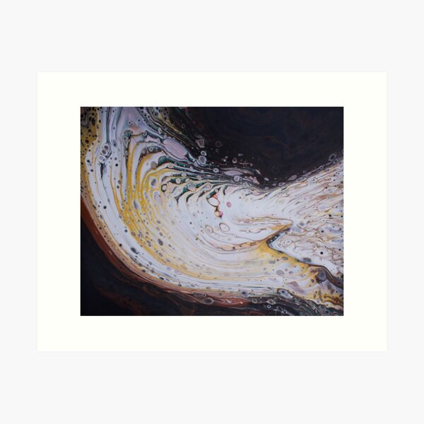 Acrylic Ring Pour Artwork 2 with browns, yellow, greens, reds, and whites Art Print