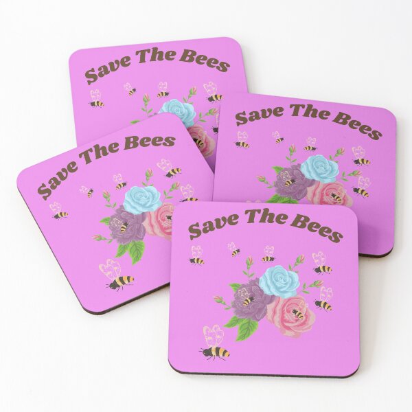 Aperçu de l'œuvre Sauvez les abeilles - Plusieurs abeilles bourdonnent autour de belles roses roses, violettes et bleues créée et vendue par ForcedFusion.