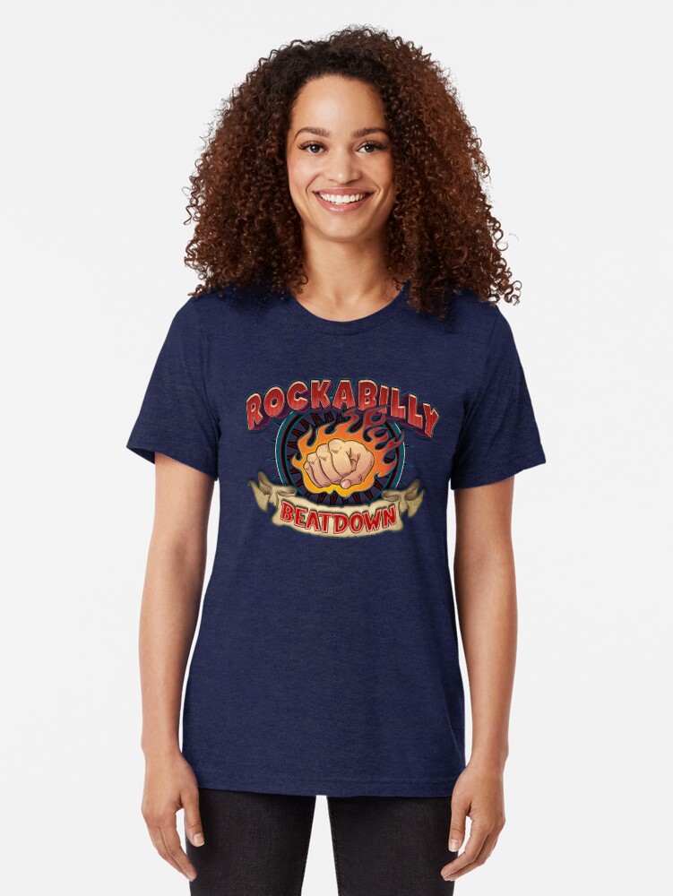 Alternate view of Rockabilly Beatdown (Flaming Fist) Tri-blend T-Shirt