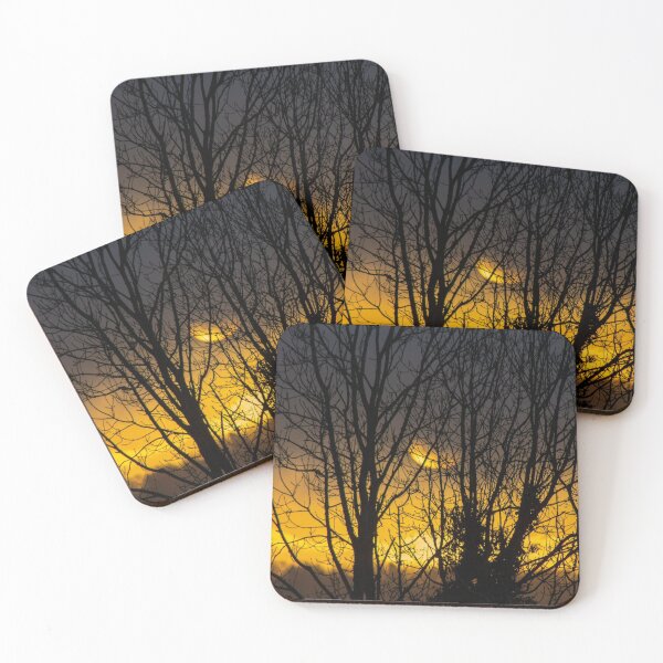 Artikelvorschau, Wintersonnenaufgang durch Bäume in Knowbury, Shropshire entworfen und verkauft von HalcyonPrints.