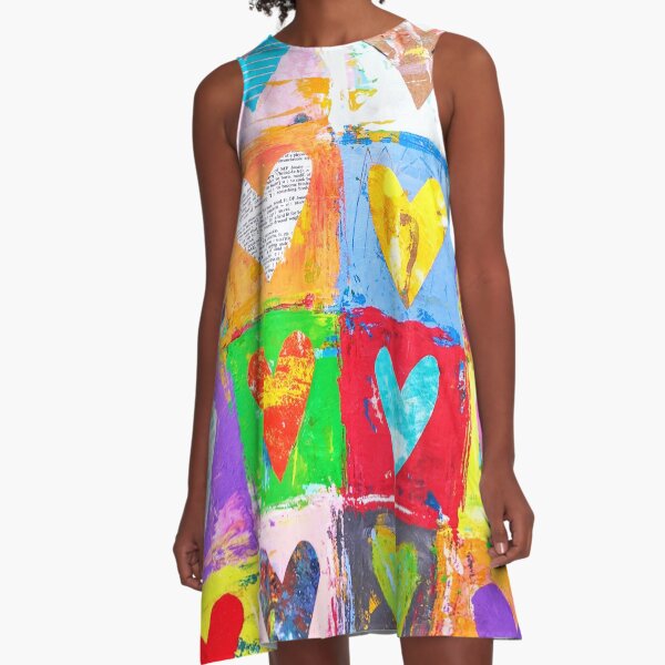 Colorful Heart Grid A-Line Dress