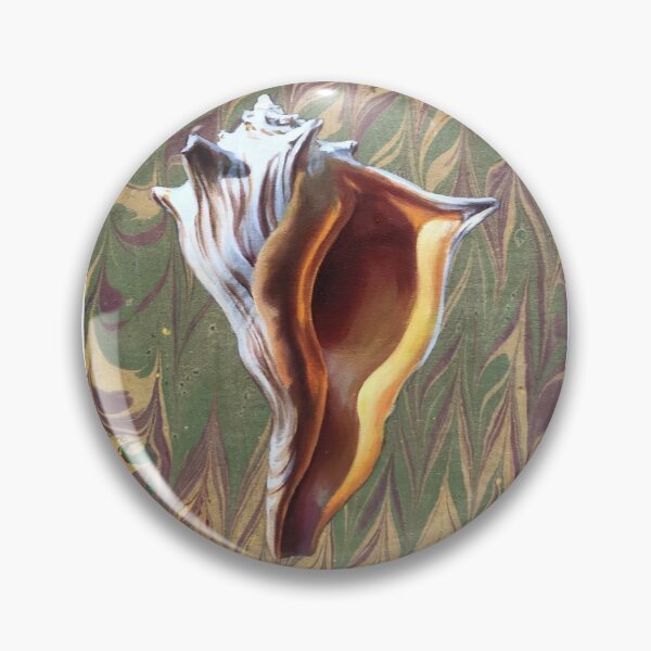 Item preview, Florida Whelk shell oil painting on handmade marbled paper designed and sold by LeighMurphy-Art.