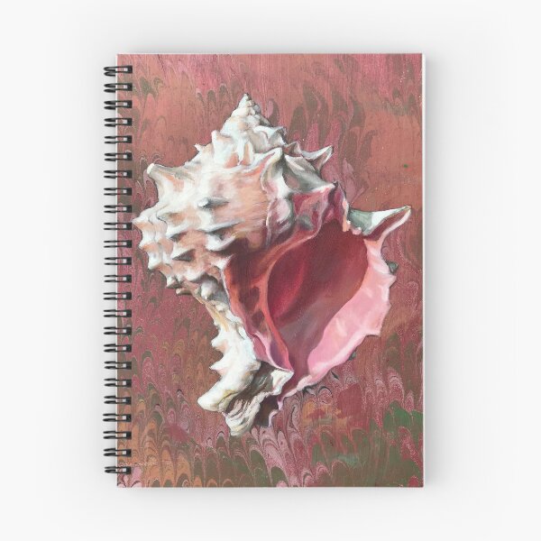 Item preview, Pink Murex seashell oil painting on handmade marbled paper designed and sold by LeighMurphy-Art.