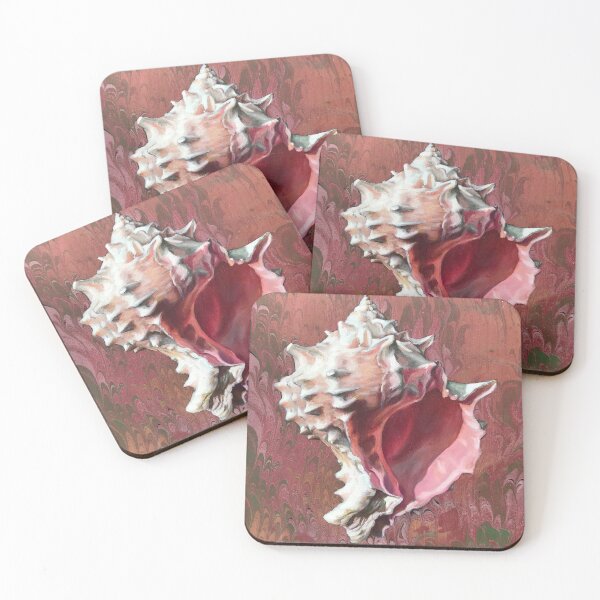 Item preview, Pink Murex seashell oil painting on handmade marbled paper designed and sold by LeighMurphy-Art.
