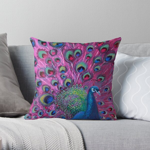 Multi Coloured Peacock Throw Pillow