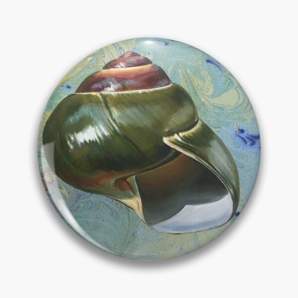 Item preview, Green seashell oil painting on aqua handmade marbled paper designed and sold by LeighMurphy-Art.
