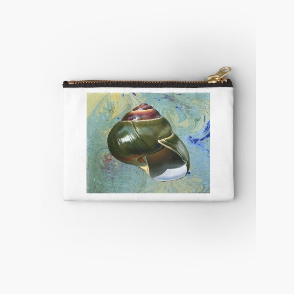 Item preview, Green seashell oil painting on aqua handmade marbled paper designed and sold by LeighMurphy-Art.