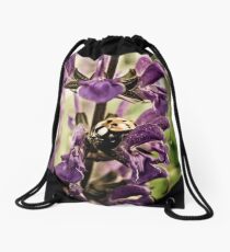 Ladybug and Lavender Gardenscape Drawstring Bag